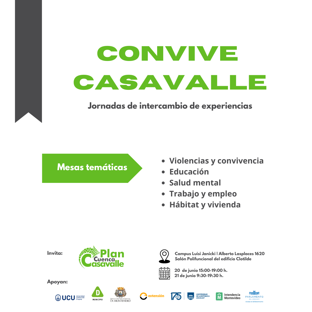 Afiche de Convive Casavalle: Jornadas de intercambio de experiencias.
20 y 21 de junio en Campus Luisi Janicki