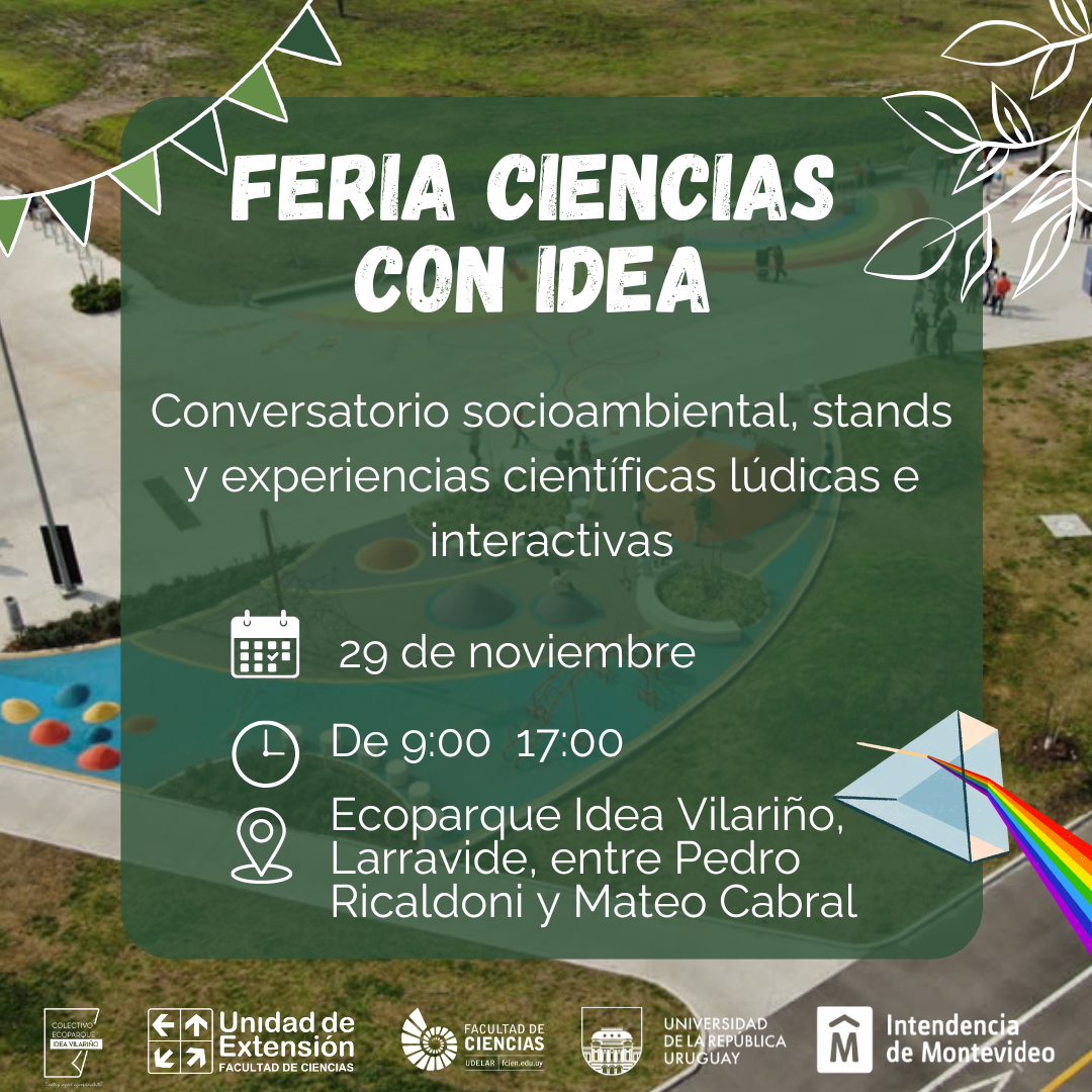 Afiche. En la imagen se ve una foto del ecoparque Idea Vilariño, la invitación a participar y los logos de quienes organizan.