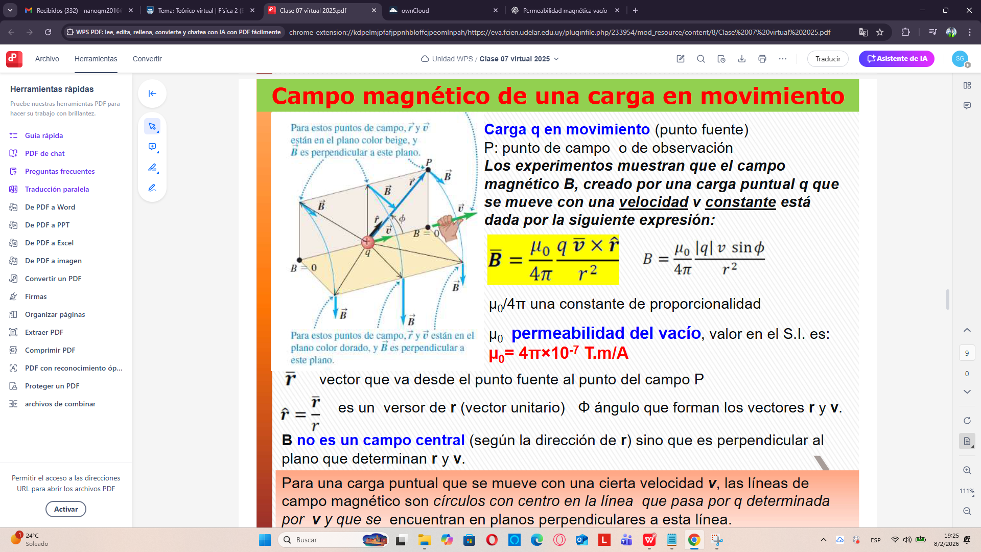 Fórmula de un Campo Magnético originado por una Carga en Movimiento.